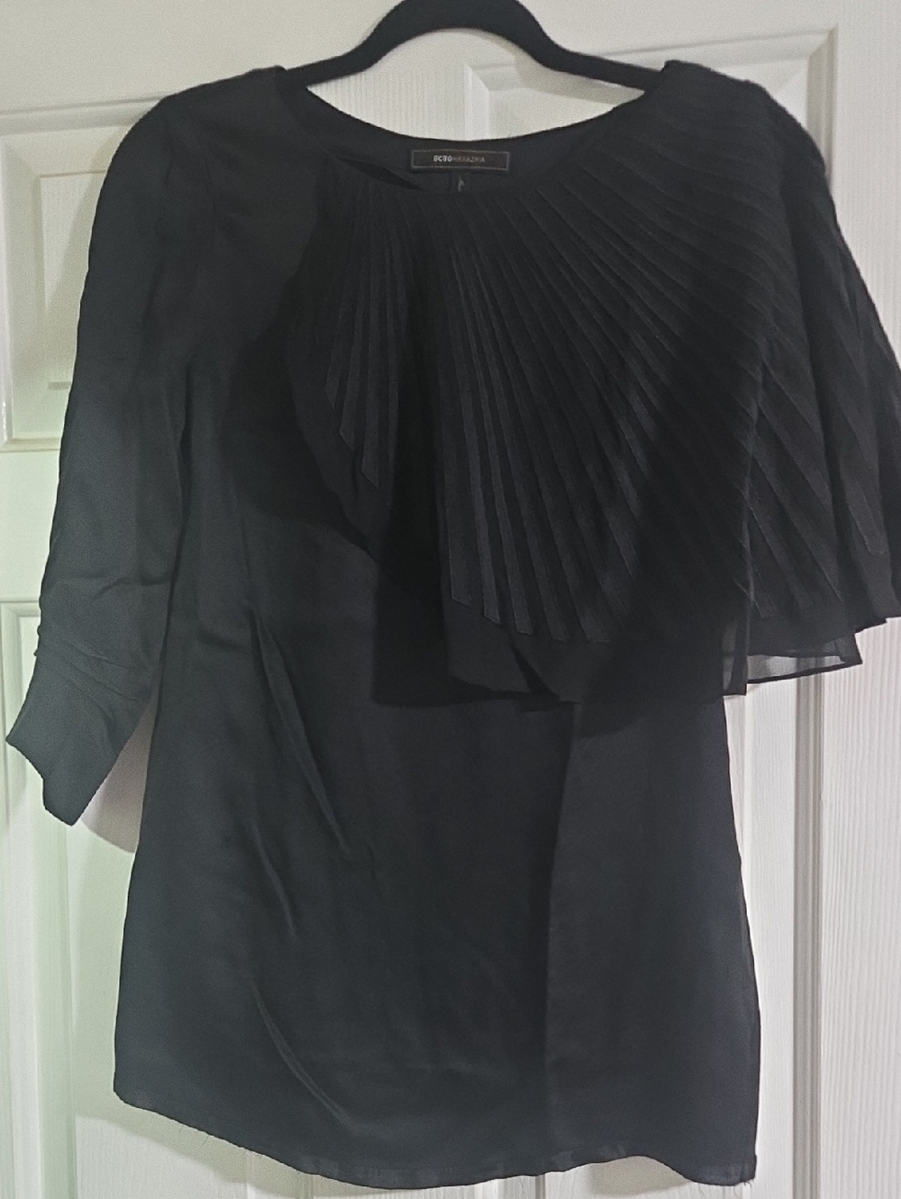 BCBGMaxAzria Black Pleated Cape Blouse